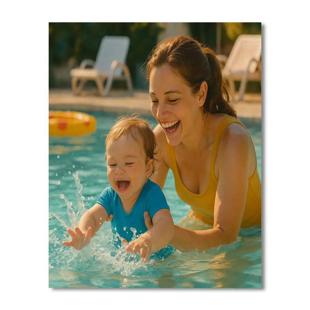 Mother Teaching Child To Swim DIY paint by numbers