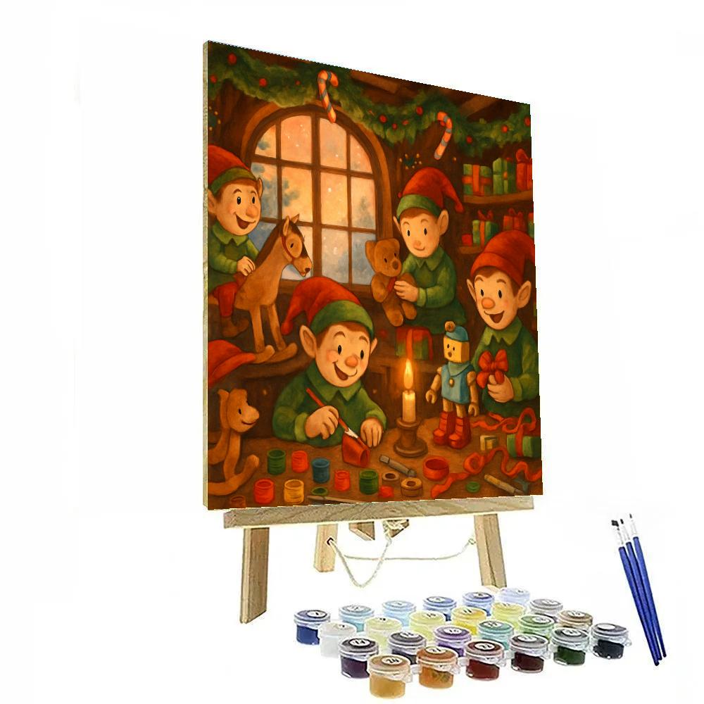 Elves Crafting Toys In Cozy Workshop Number painting