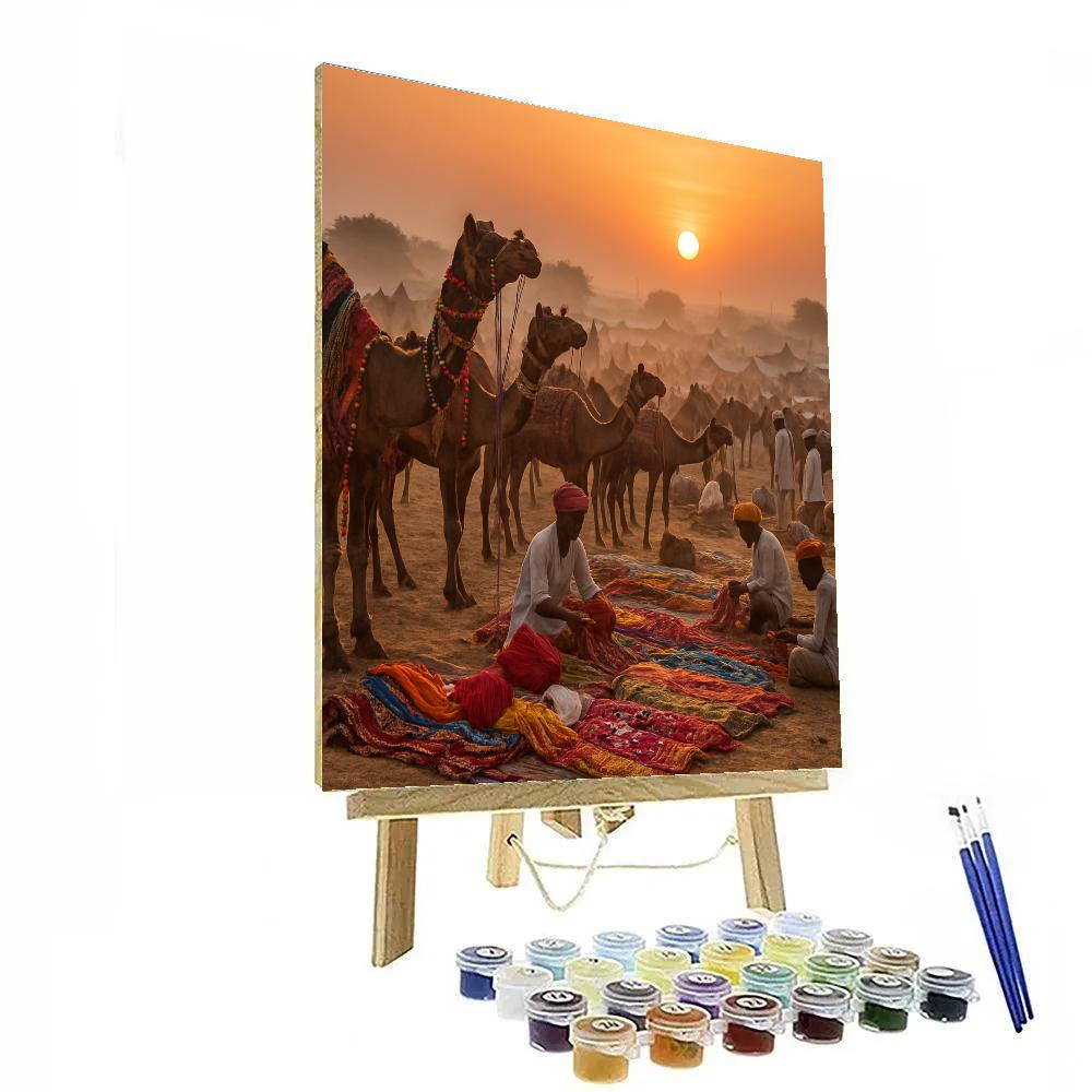 Pushkar Camel Fair Market At Sunrise paint by color