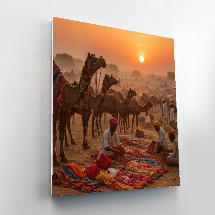 Pushkar Camel Fair Market At Sunrise paint by color