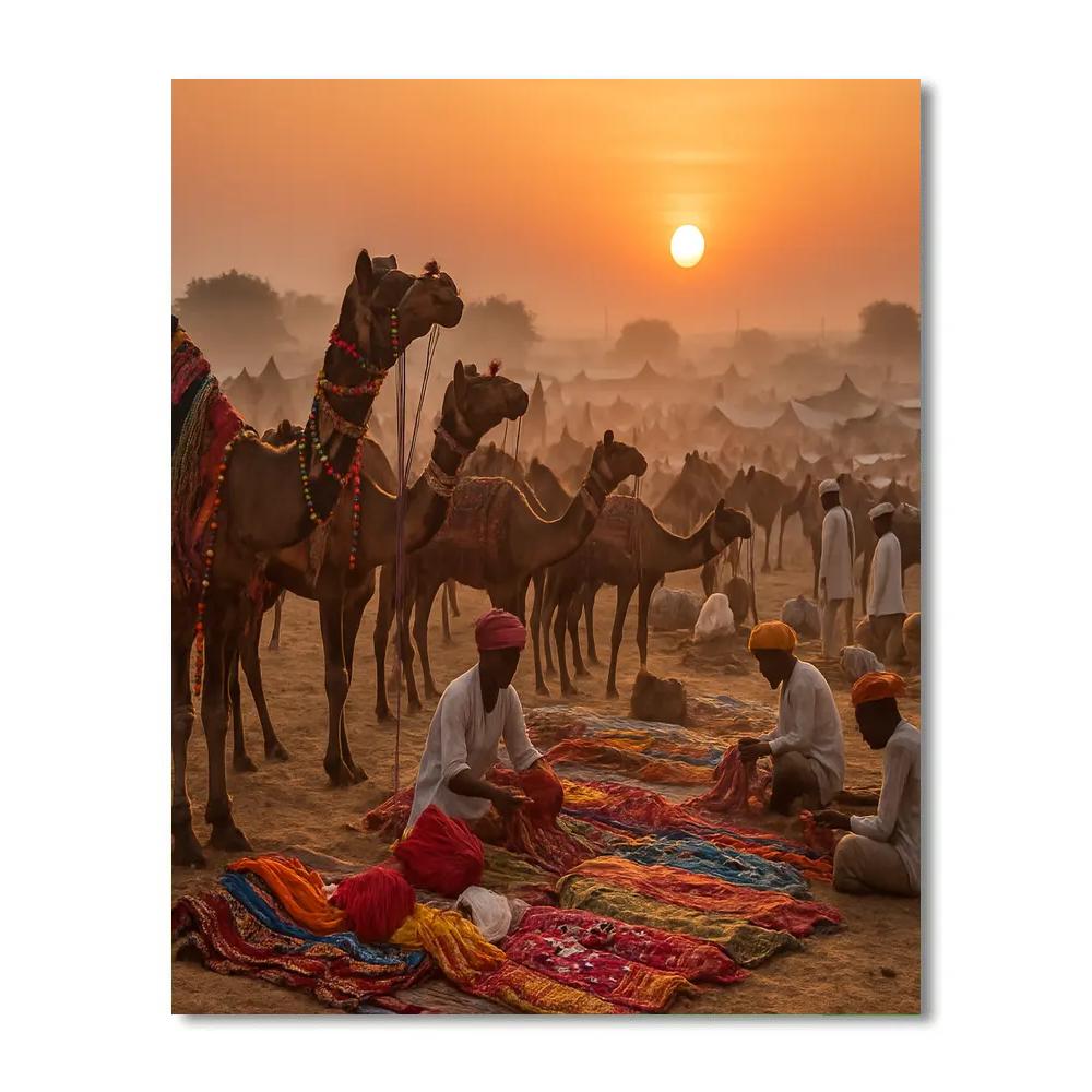Pushkar Camel Fair Market At Sunrise paint by color