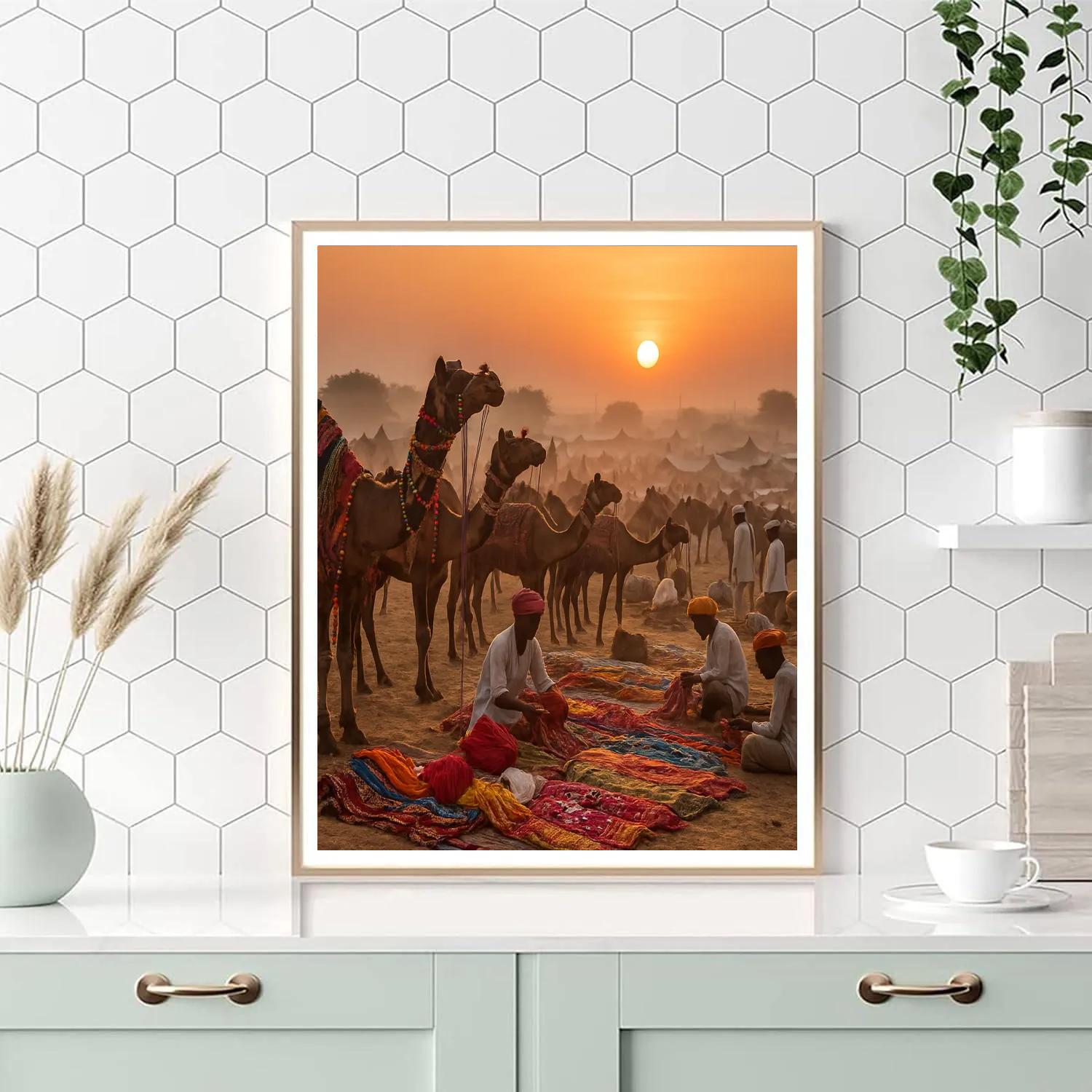 Pushkar Camel Fair Market At Sunrise paint by color