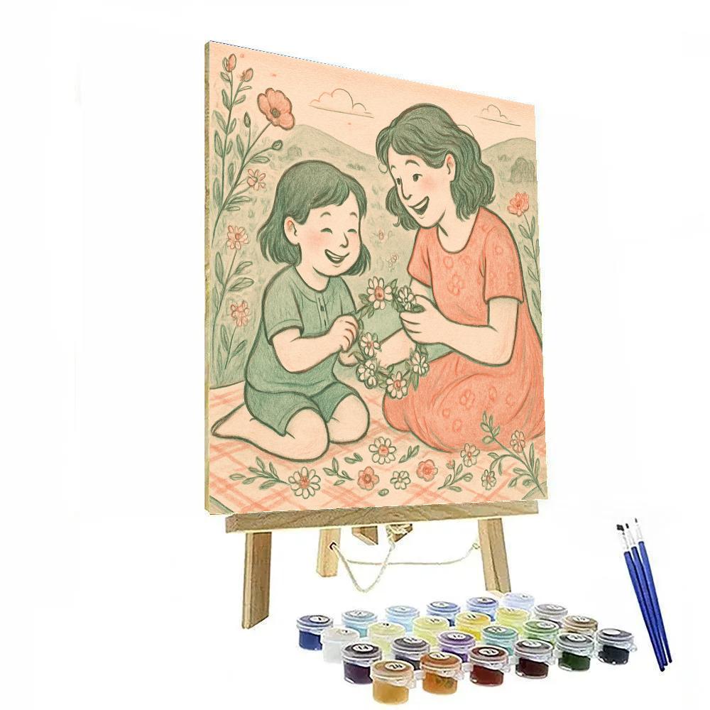 Mother And Child Flower Crown Making Number painting
