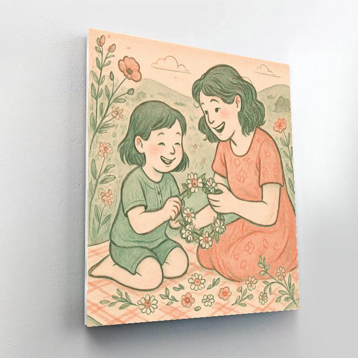 Mother And Child Flower Crown Making Number painting