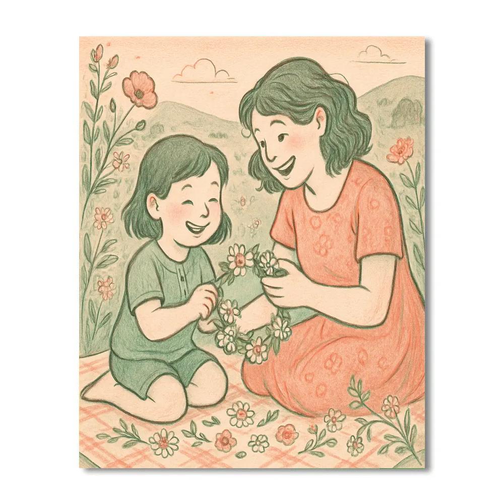 Mother And Child Flower Crown Making Number painting
