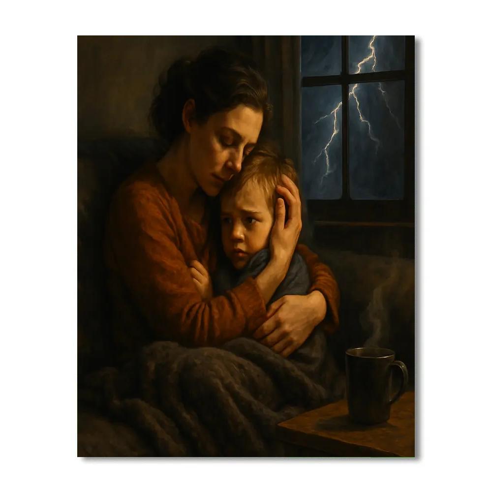 Mother Comforting Child During Thunderstorm Paint by numbers kits