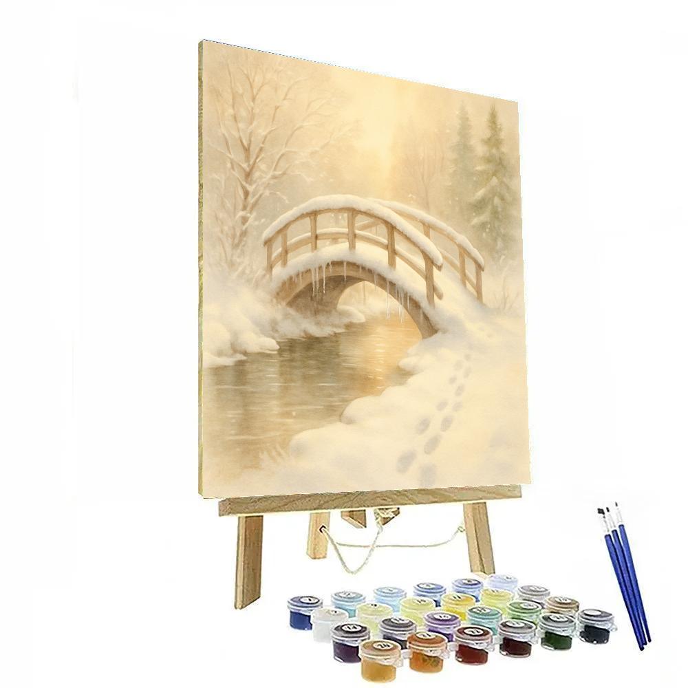 Snowy Bridge Over Icicle-Laden Creek paint by color