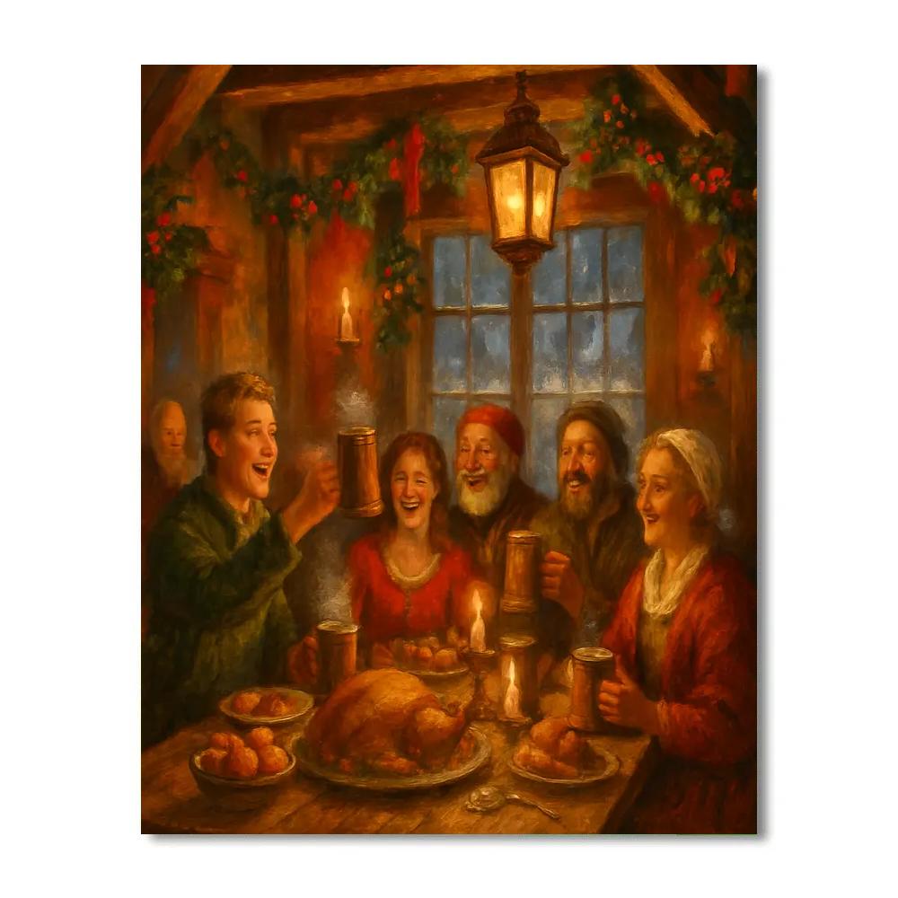 Holiday Feast In Rustic Tavern Glow Paint by numbers art