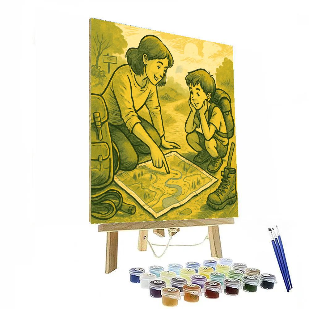 Mother Reading A Map With Child paint by color