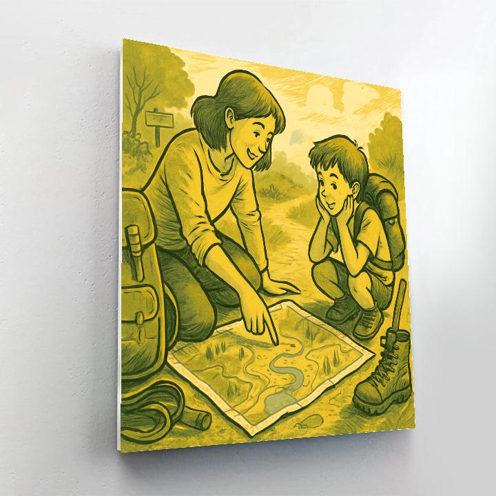 Mother Reading A Map With Child paint by color