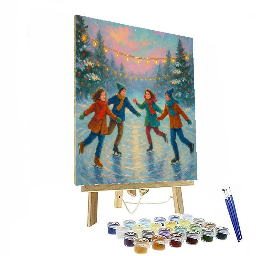 Festive Ice Skaters Under String Lights Number painting