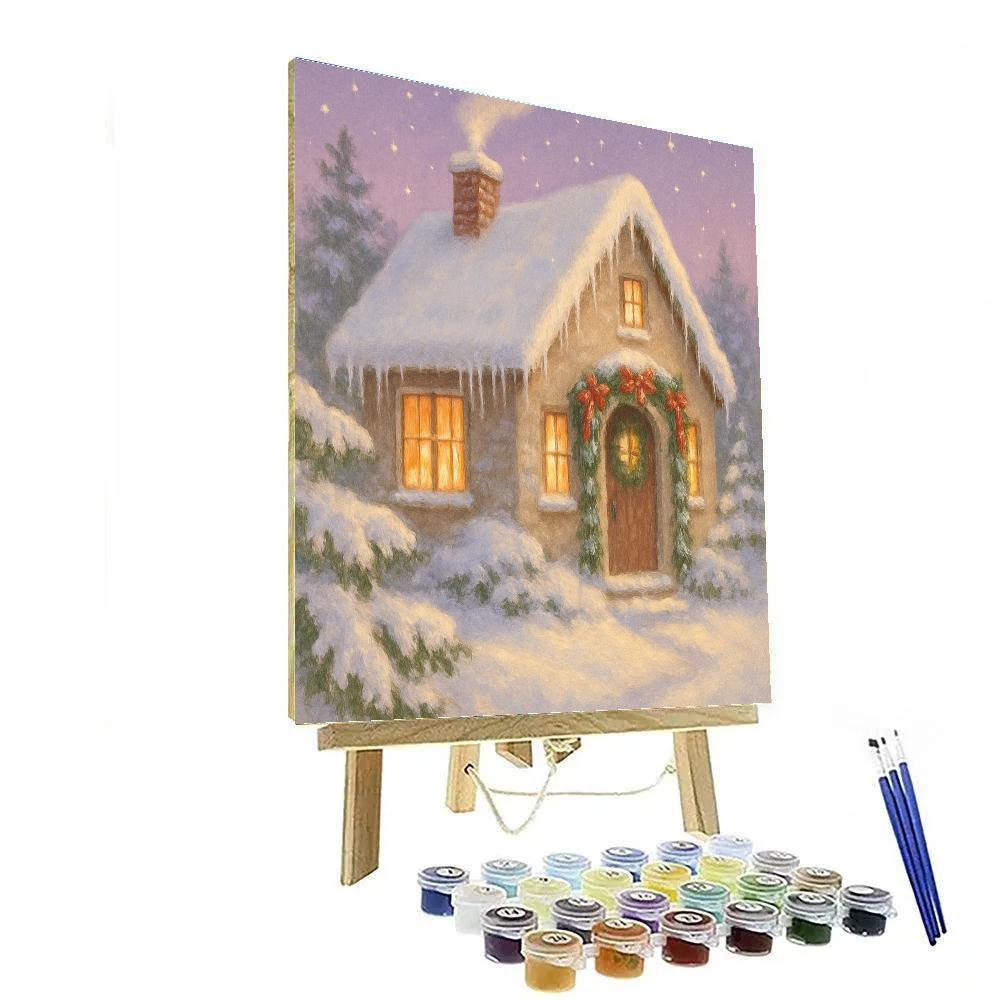Enchanted Winter Cottage With Frosted Windowpanes painting number kit