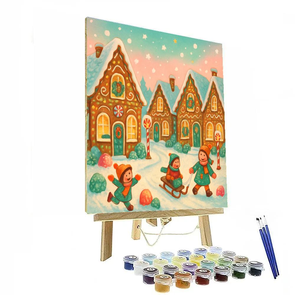 Gingerbread Village Streets In Snow Paint by numbers kits