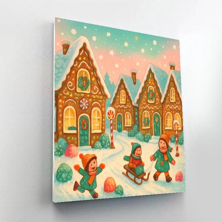 Gingerbread Village Streets In Snow Paint by numbers kits