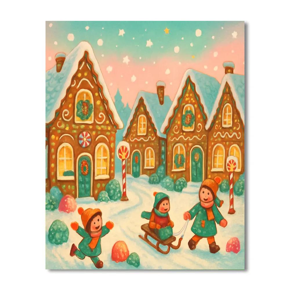 Gingerbread Village Streets In Snow Paint by numbers kits