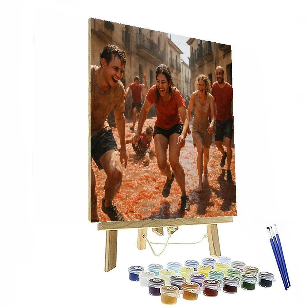 La Tomatina Tomato Fight In Buñol Streets Numbered painting kits