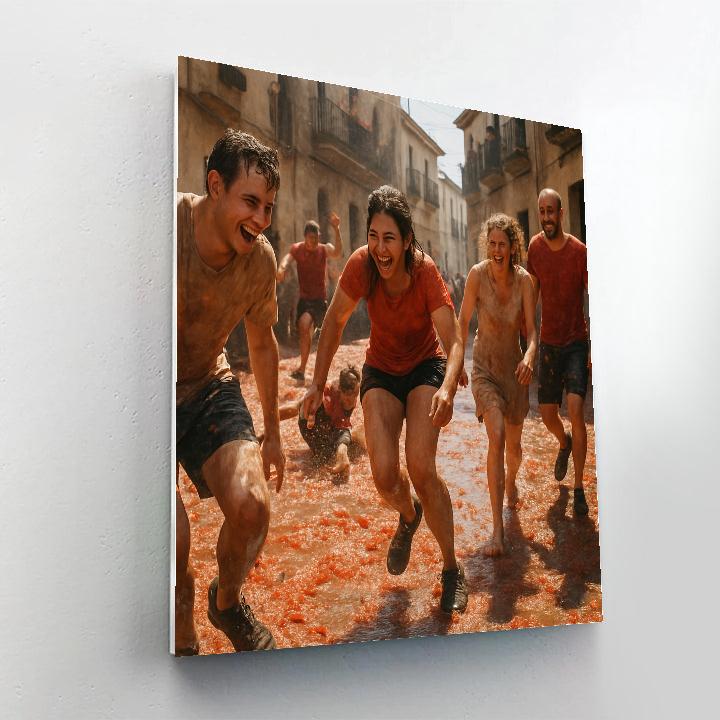 La Tomatina Tomato Fight In Buñol Streets Numbered painting kits