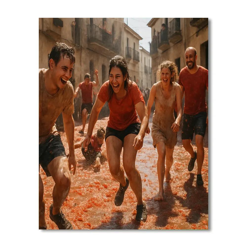 La Tomatina Tomato Fight In Buñol Streets Numbered painting kits