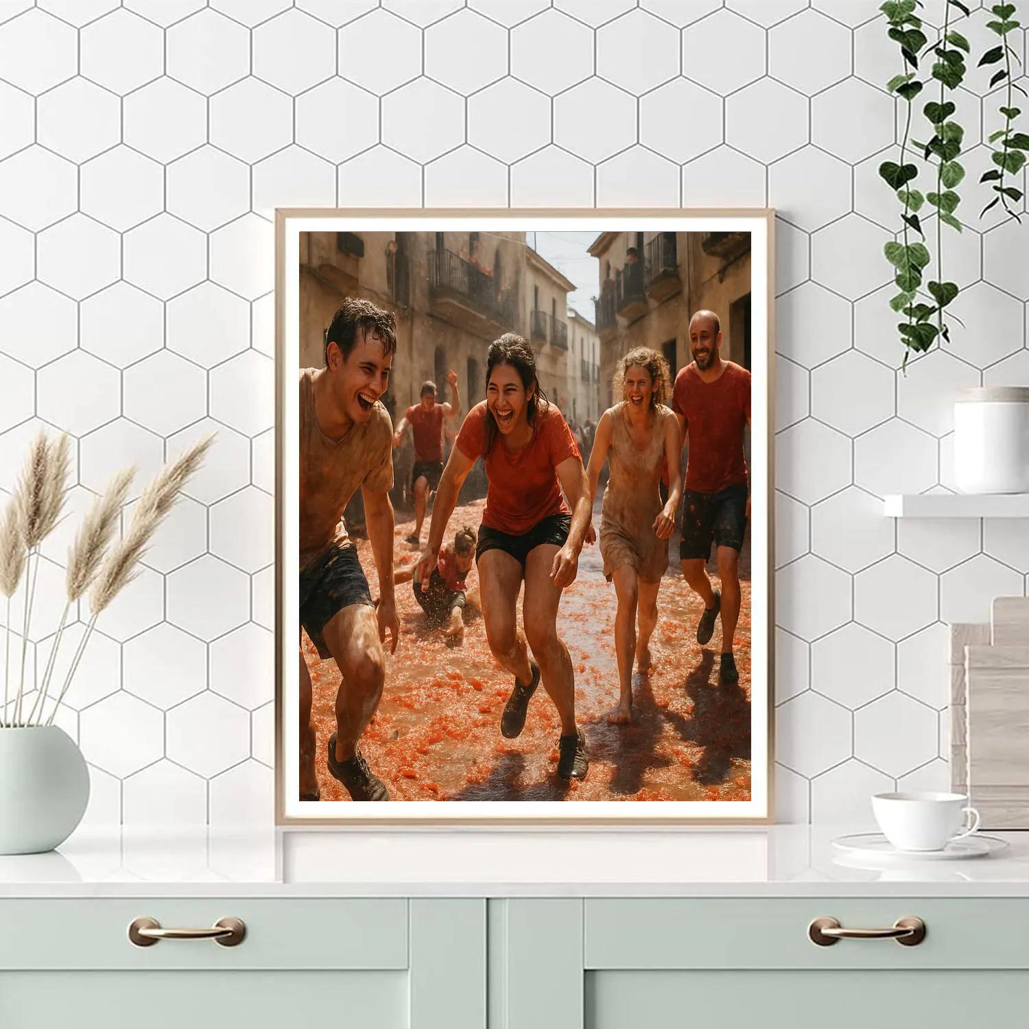 La Tomatina Tomato Fight In Buñol Streets Numbered painting kits