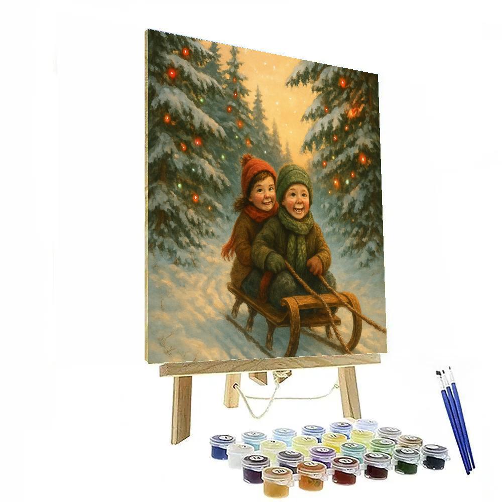 Vintage Sled Ride Through Frosty Pines Numbered painting kits