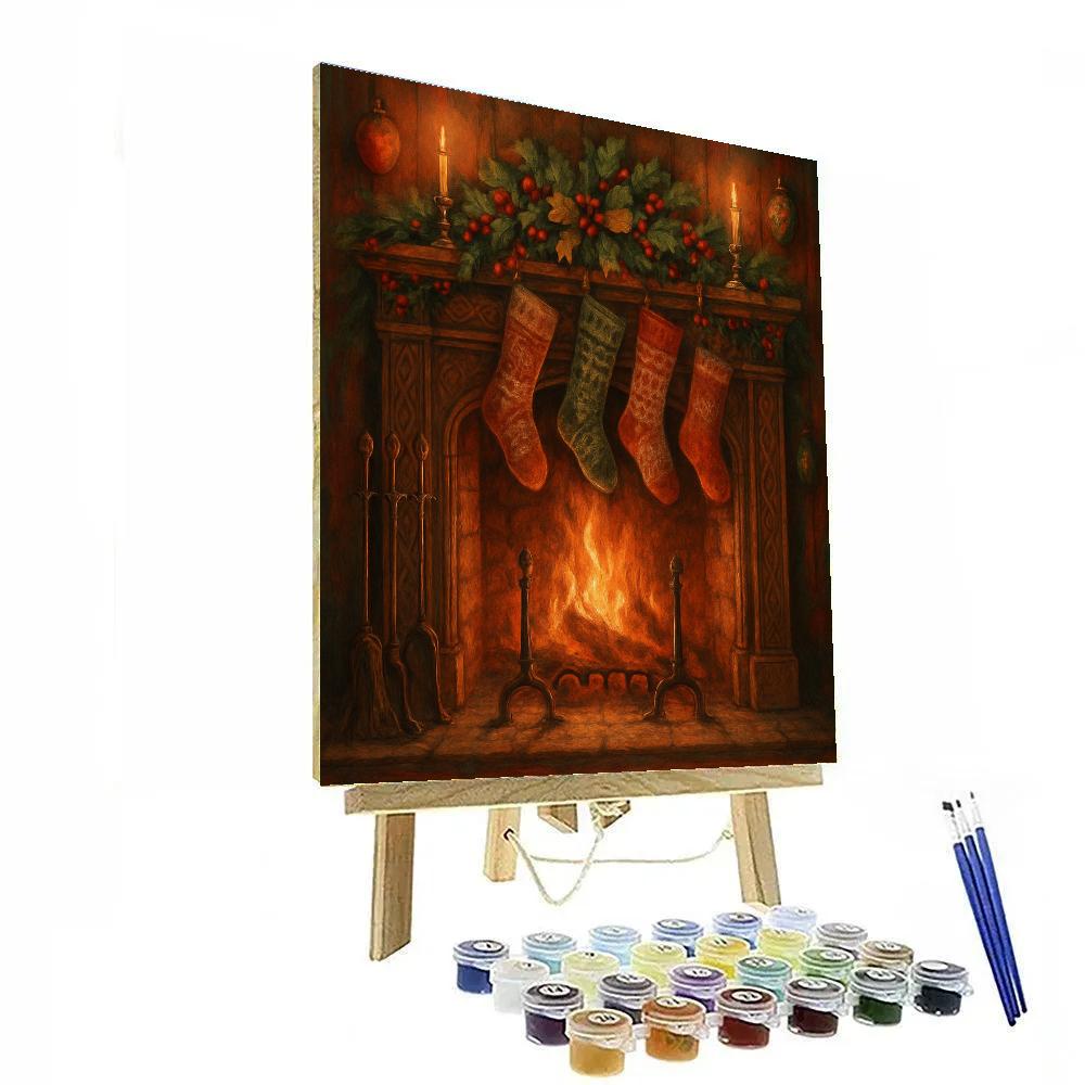 Warm Fireplace Surrounded By Stockings paint by color