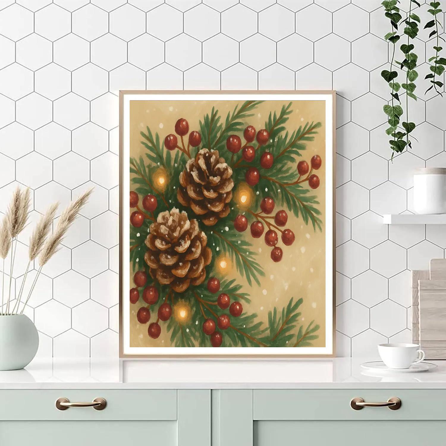 Snow-Dusted Pine Cone Garland Artistry painting number kit