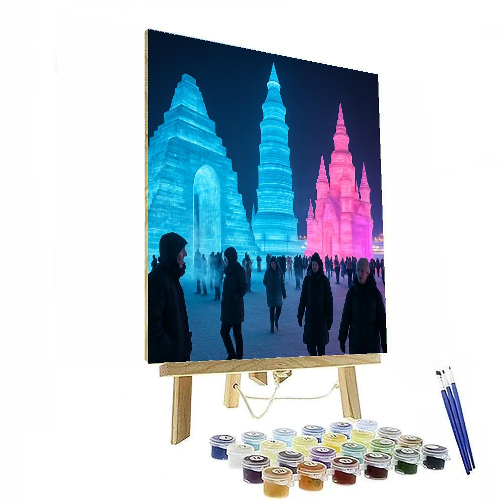 Harbin Ice Sculpture Festival At Night Painting by numbers kit