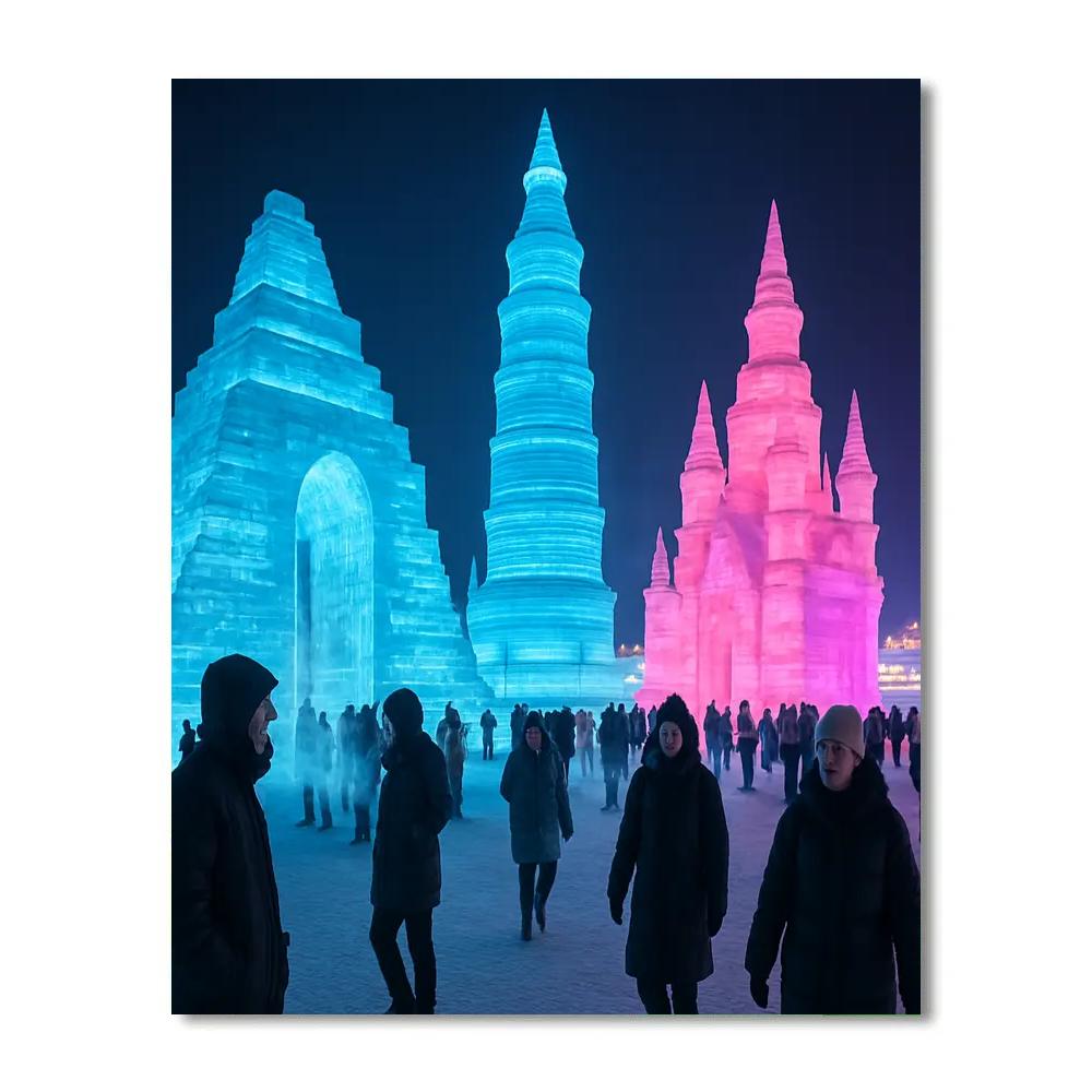 Harbin Ice Sculpture Festival At Night Painting by numbers kit