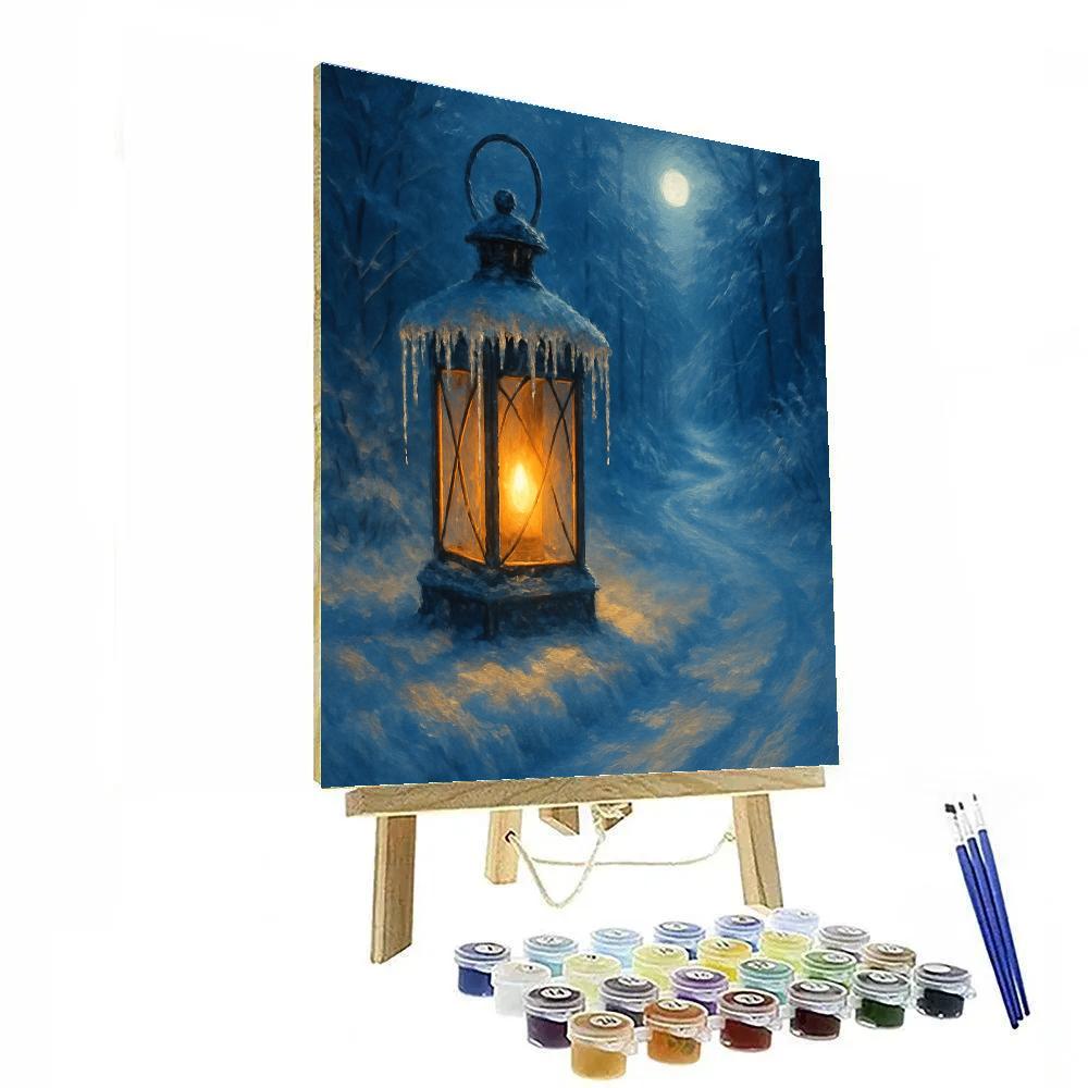 Icicle-Covered Lantern By Winter Path DIY paint by numbers