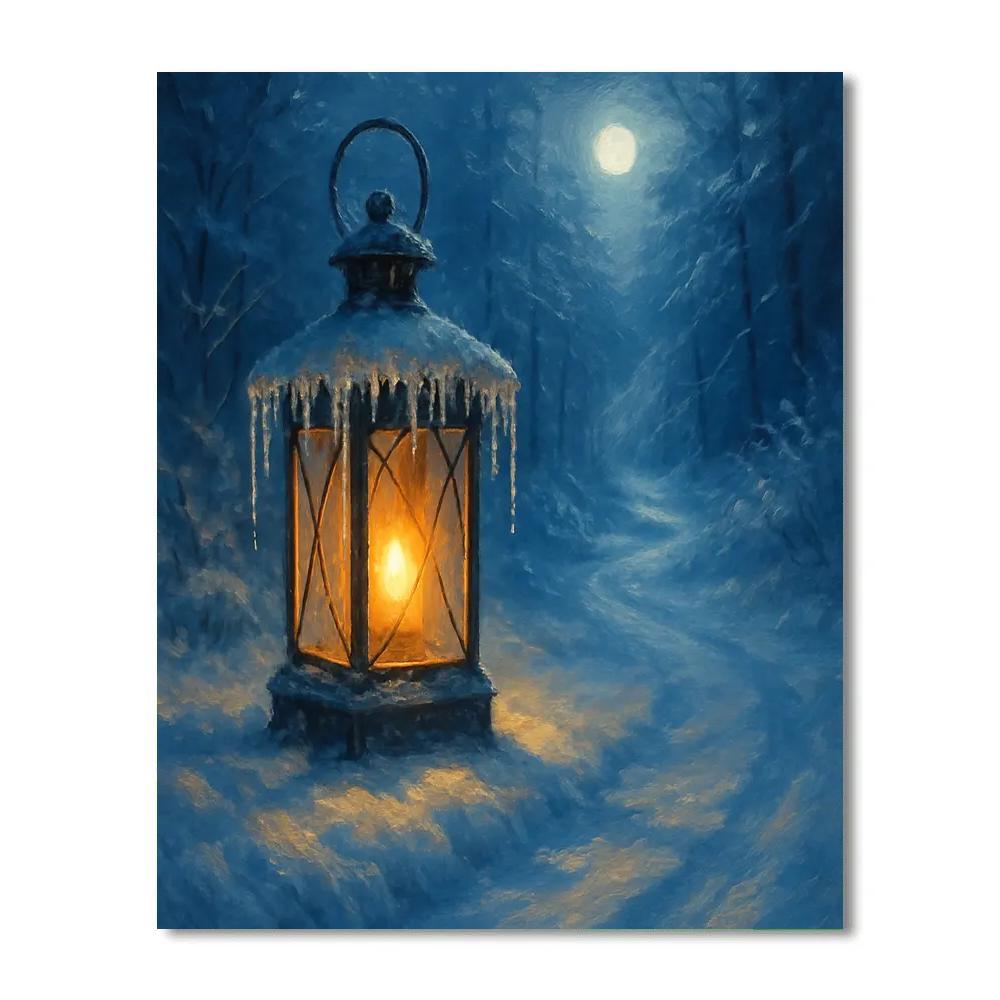 Icicle-Covered Lantern By Winter Path DIY paint by numbers