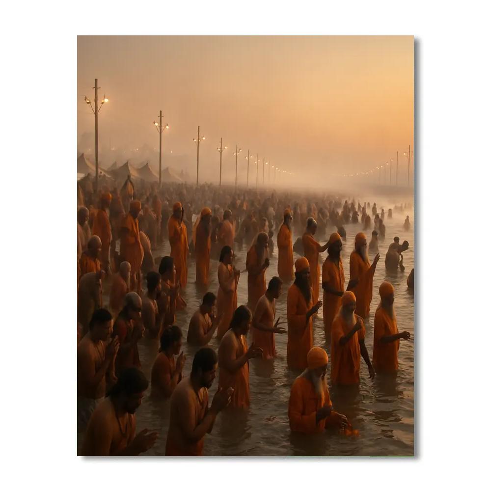 Kumbh Mela River Pilgrims At Sunrise paint by numbers