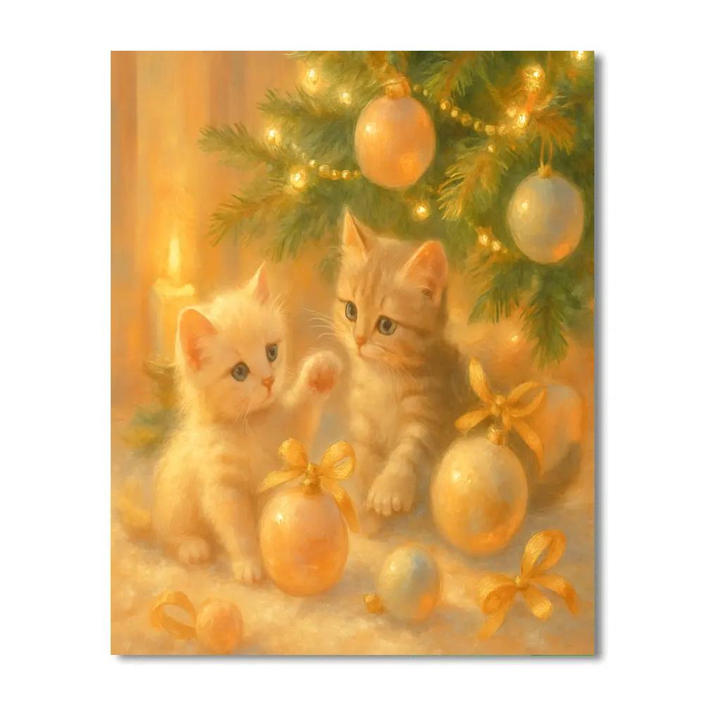 Playful Kittens With Holiday Ornaments paint by color