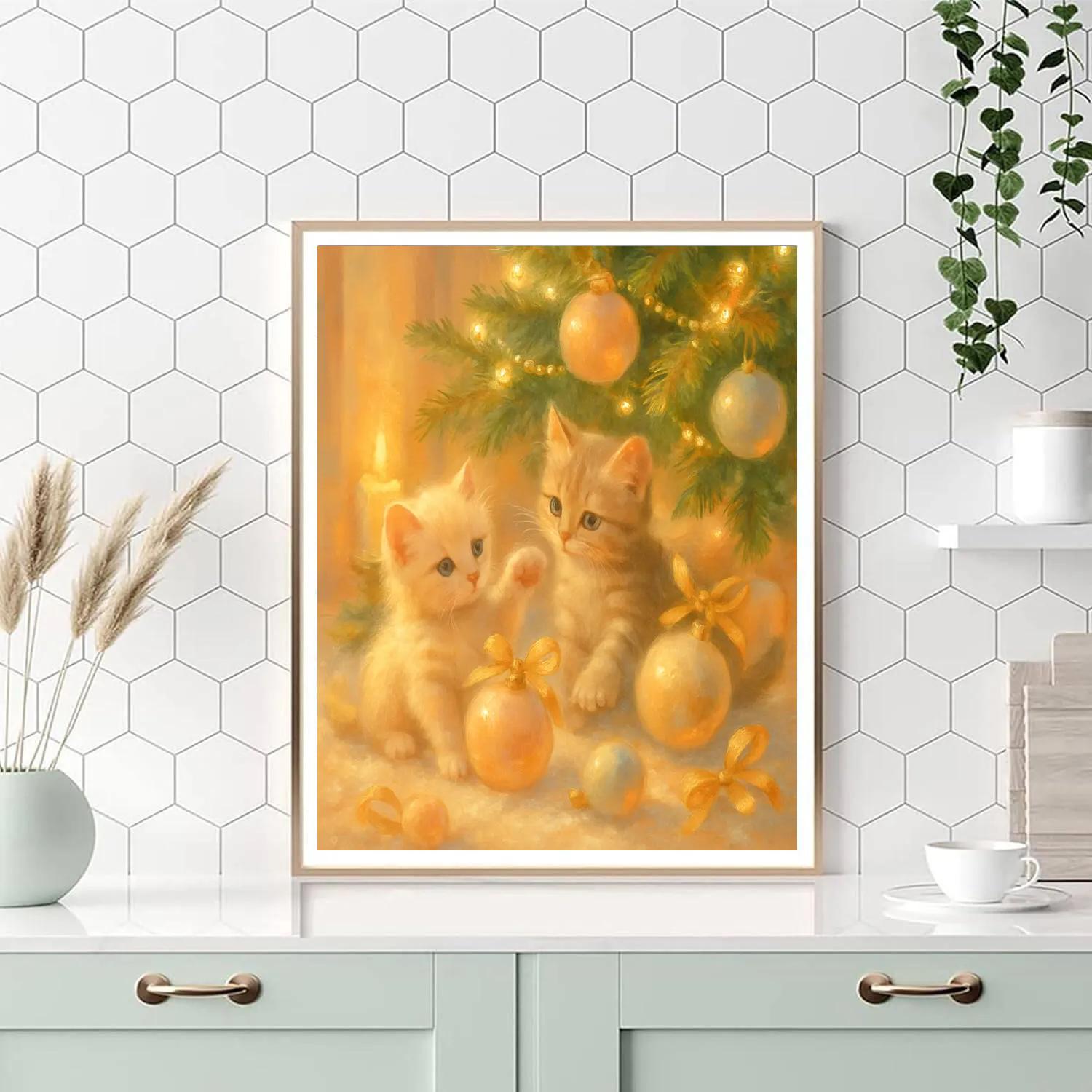 Playful Kittens With Holiday Ornaments paint by color