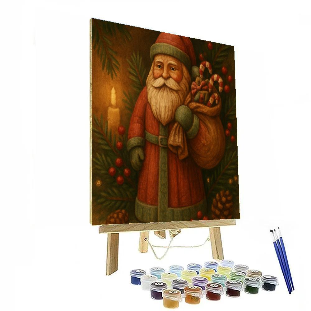Carved Wooden Santa Figurine With Gifts paint by numbers
