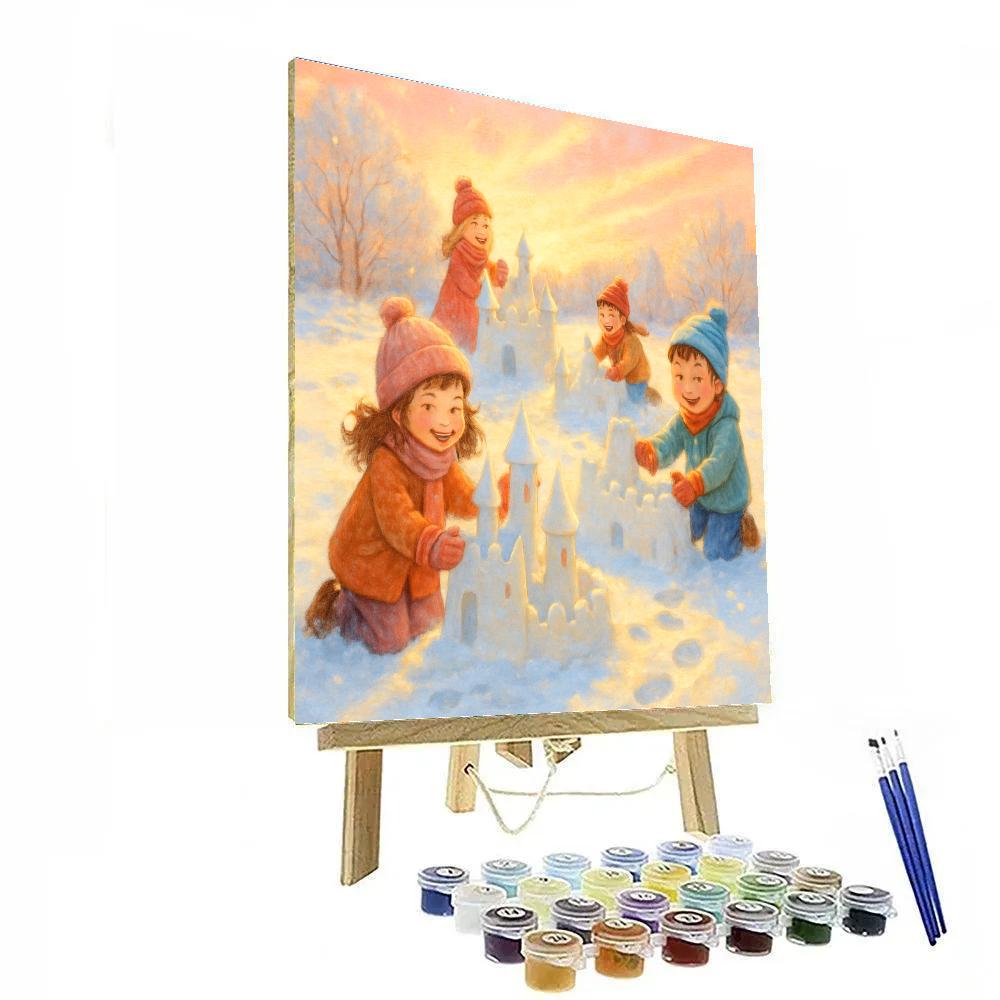 Children Building Snow Castles At Dawn paint by number