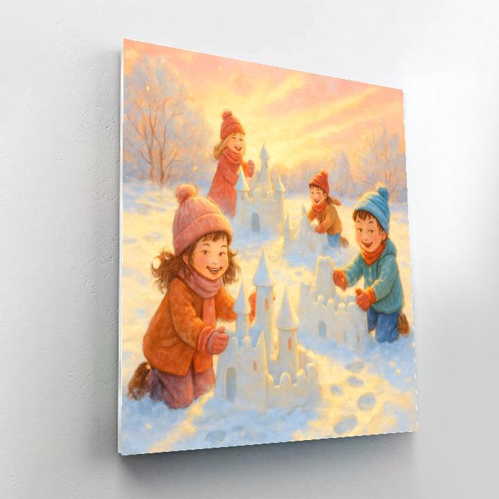 Children Building Snow Castles At Dawn paint by number