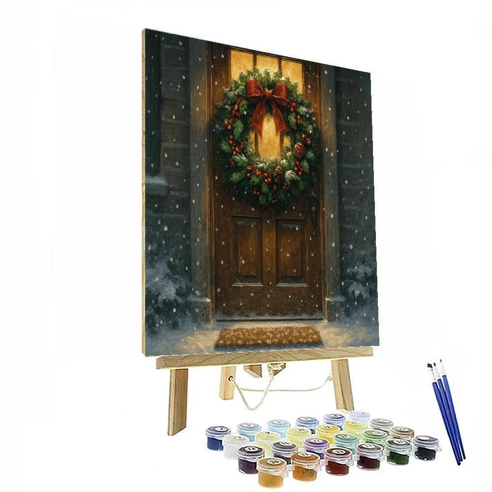 Wreath-Adorned Door In Quiet Snowfall painting number kit