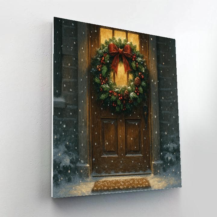 Wreath-Adorned Door In Quiet Snowfall painting number kit