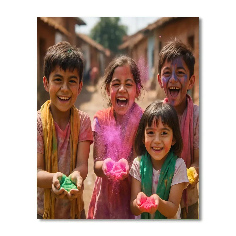 Holi Of Colours For Children At Village Fair Number painting