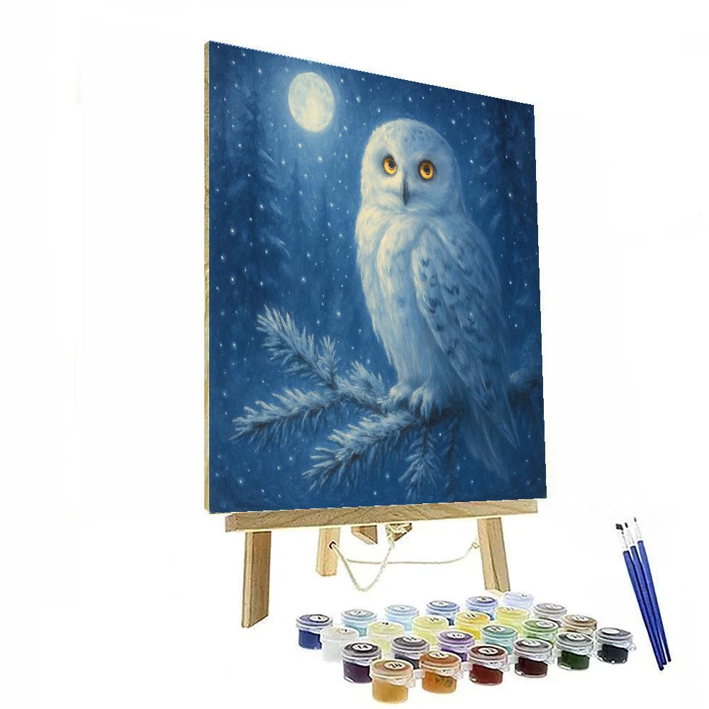 Snowy Owl In Moonlit Pine Forest Numbered painting kits