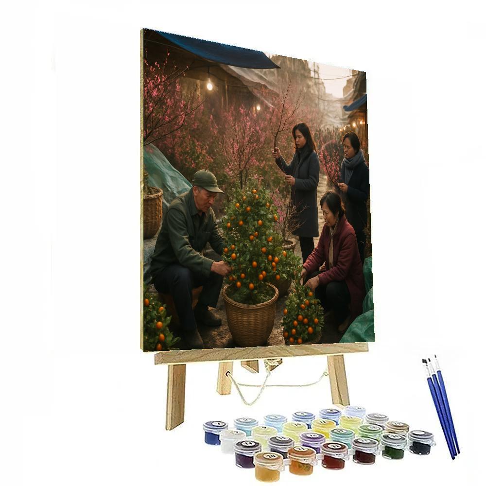 Tet Flower Market In Hanoi At Dawn DIY paint by numbers