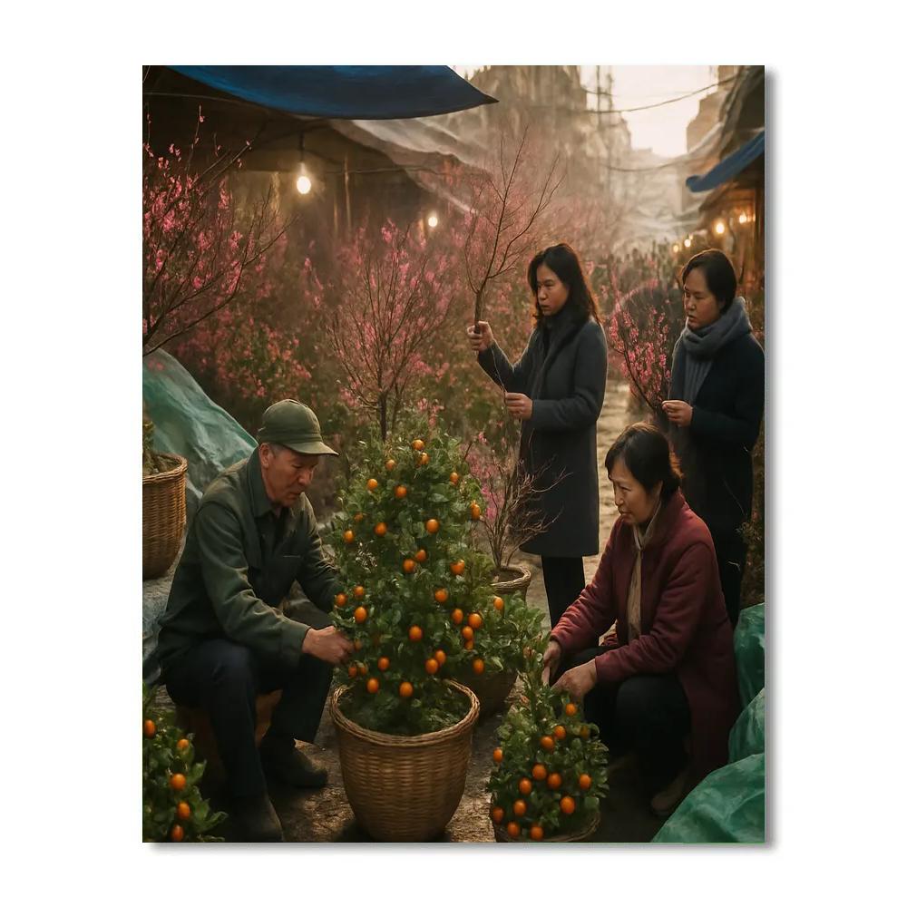 Tet Flower Market In Hanoi At Dawn DIY paint by numbers