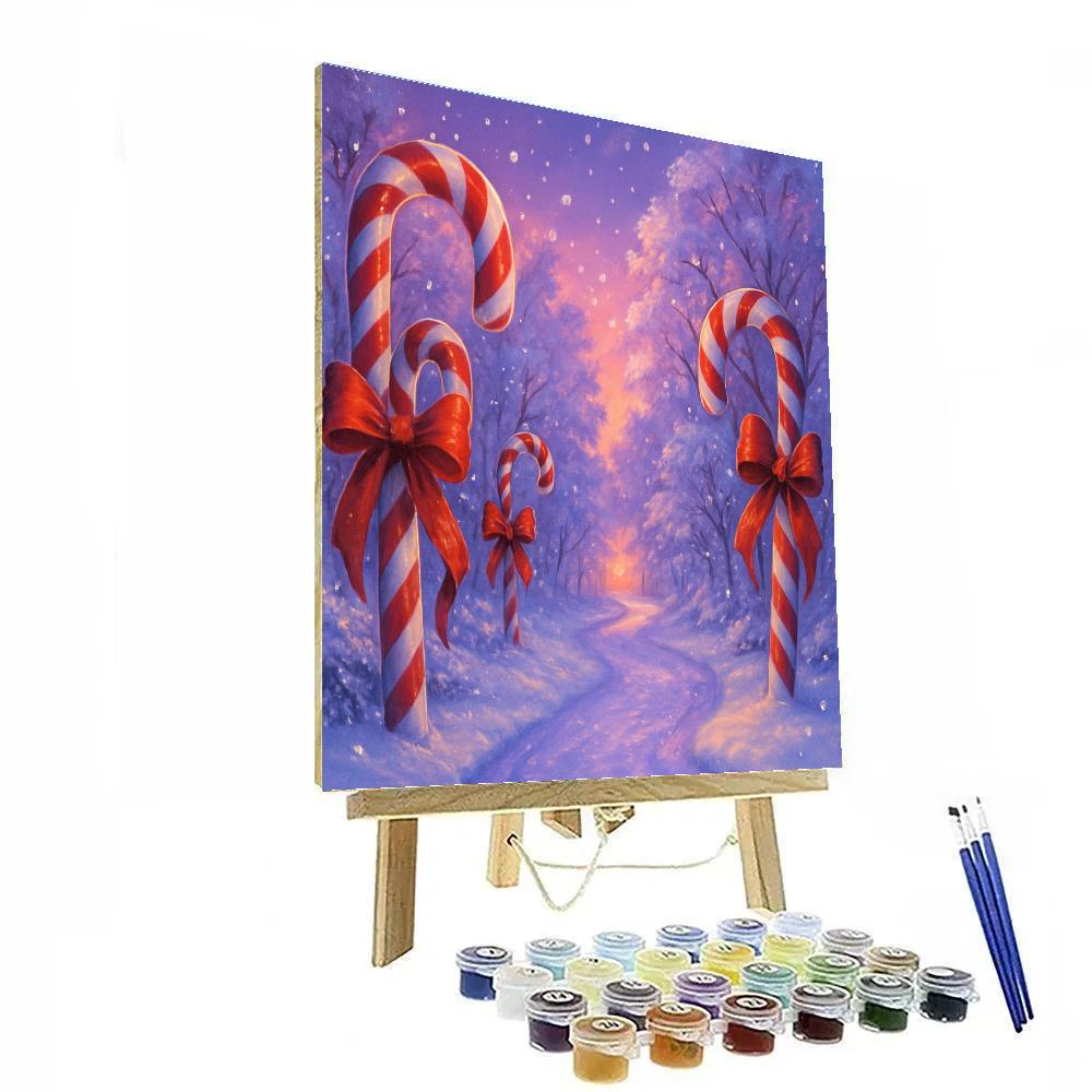 Candy Cane Lined Snowy Lane At Twilight paint by numbers