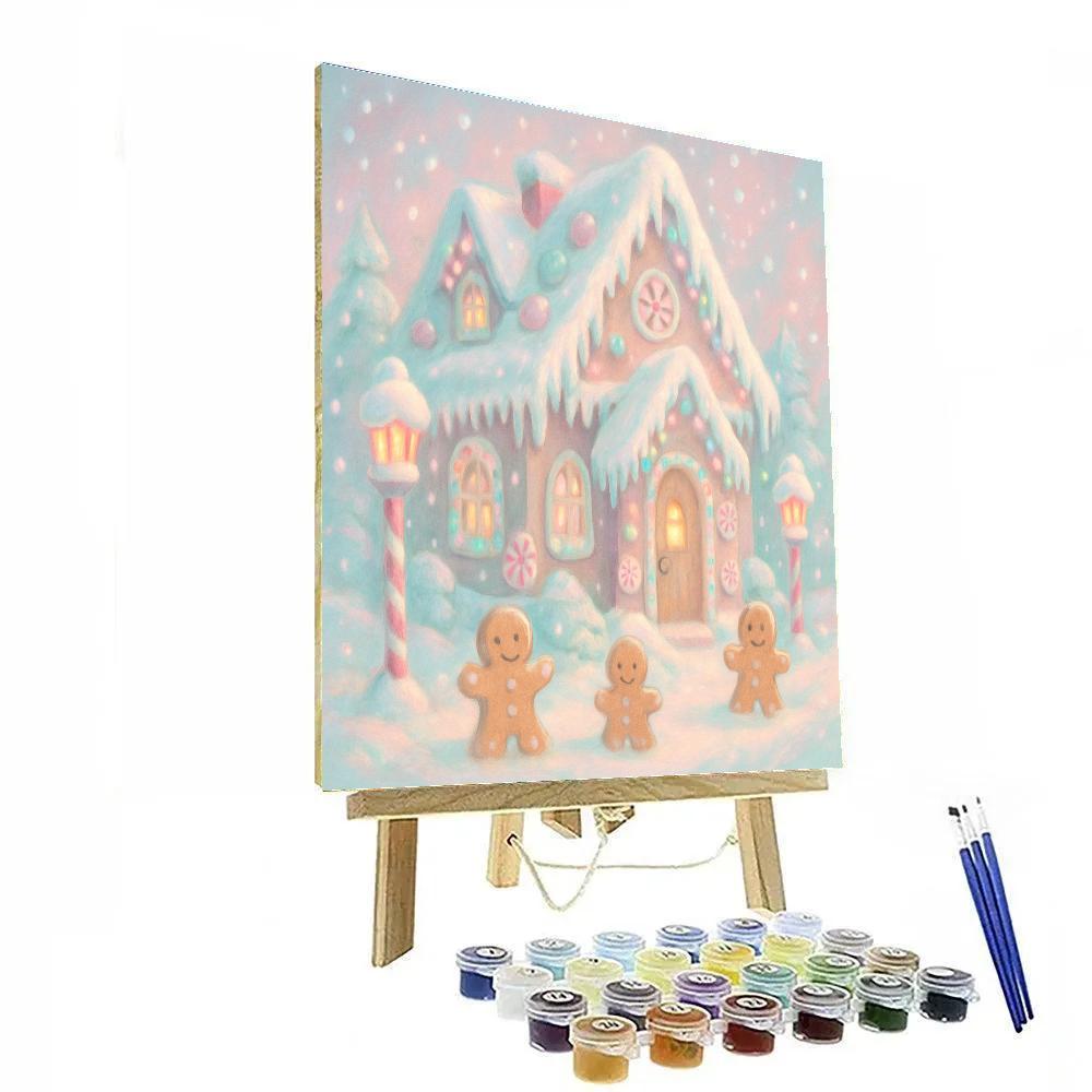 Elaborate Gingerbread House Scene With Snow DIY paint by numbers