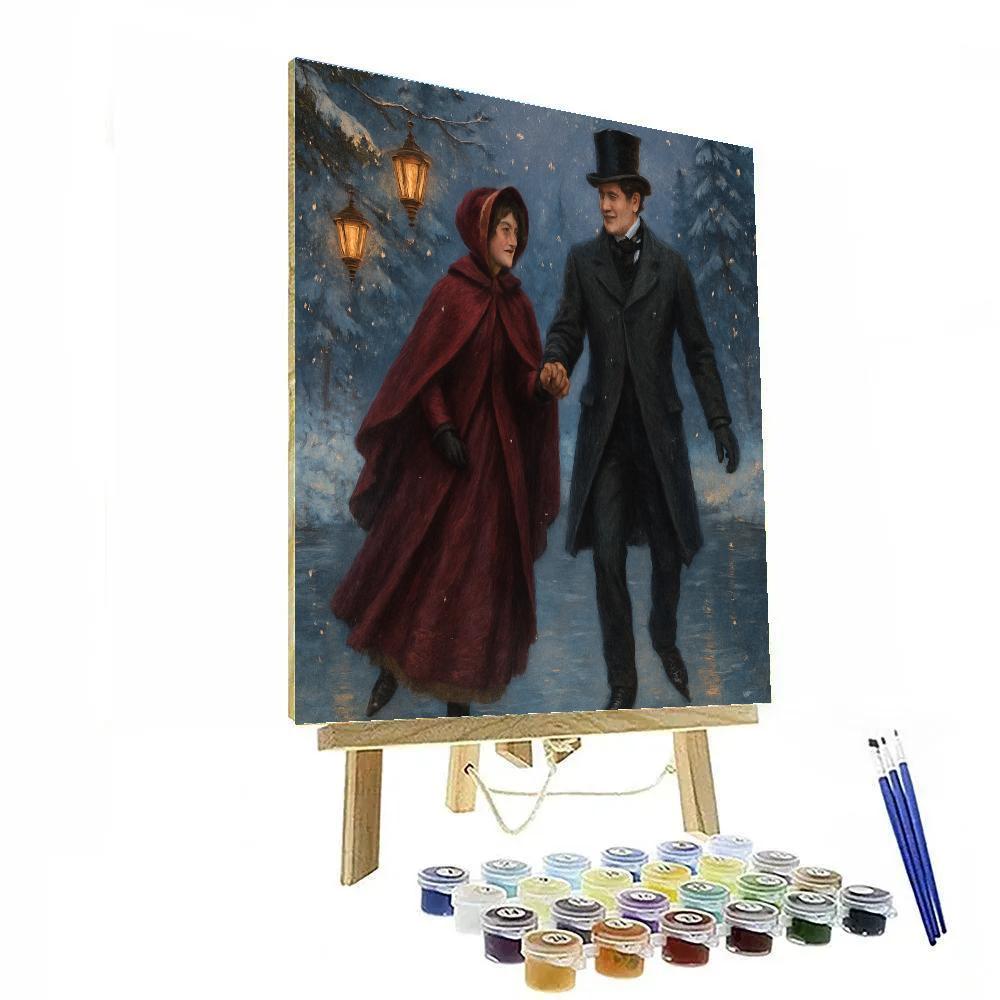 Victorian Couple Ice Skating On Frozen Pond Numbered painting kits