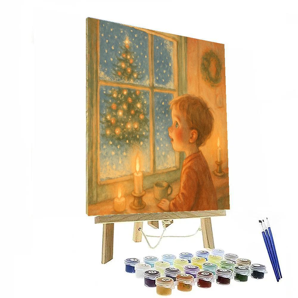 Child’s Window View Of Snowfall And Christmas Tree Paint by numbers art