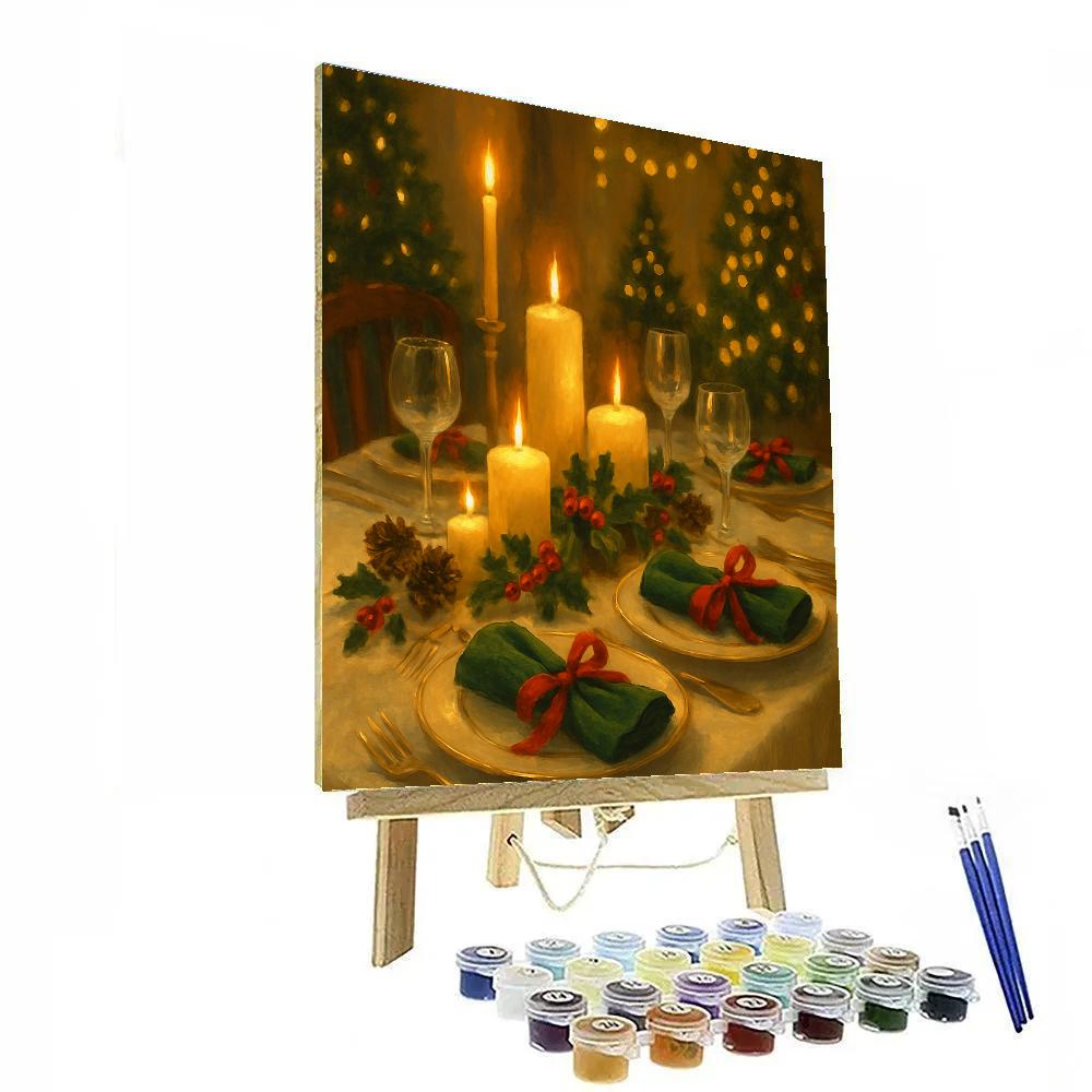 Elegant Holiday Table Set With Candles And Pinecones paint by number
