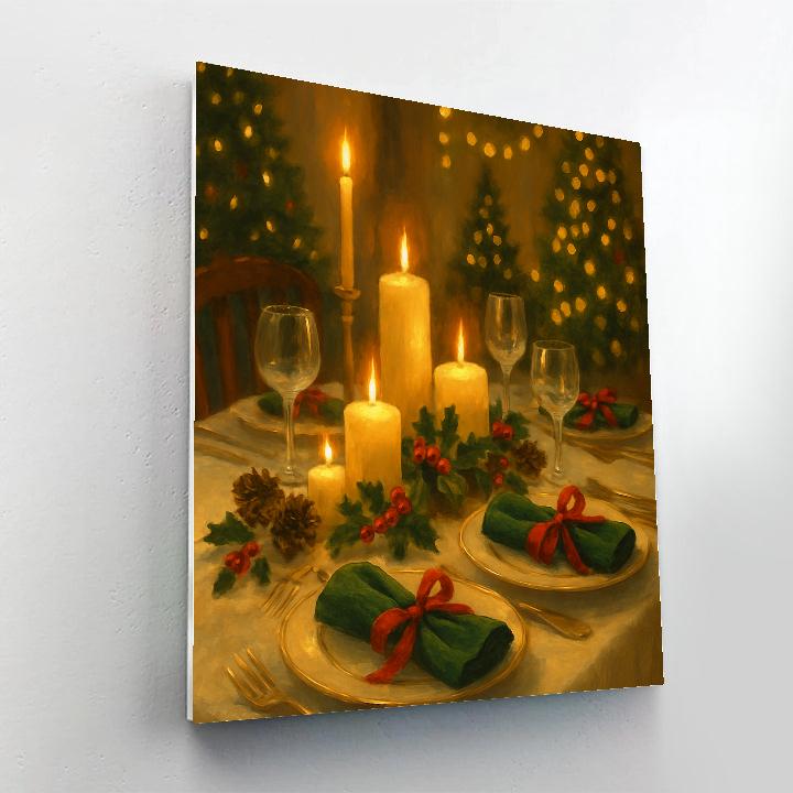 Elegant Holiday Table Set With Candles And Pinecones paint by number