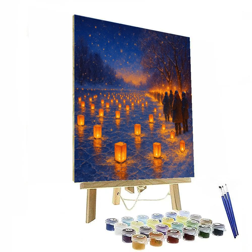 Winter Lantern Festival Along Frozen River Paint by numbers kits