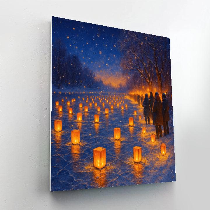 Winter Lantern Festival Along Frozen River Paint by numbers kits